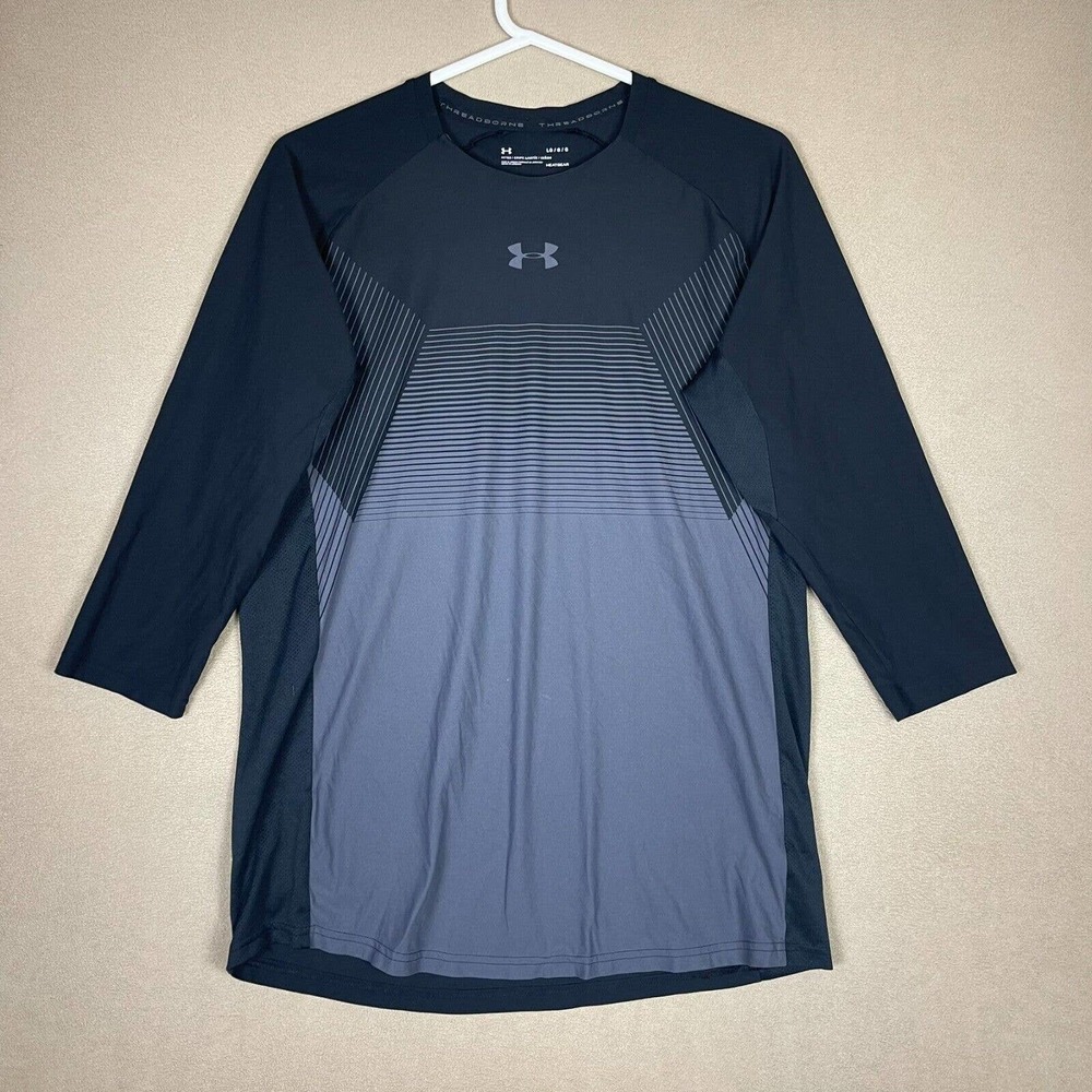 Under Armour Shirt Adult Large Black Threadborne Vanish T-Shirt Running Top Men